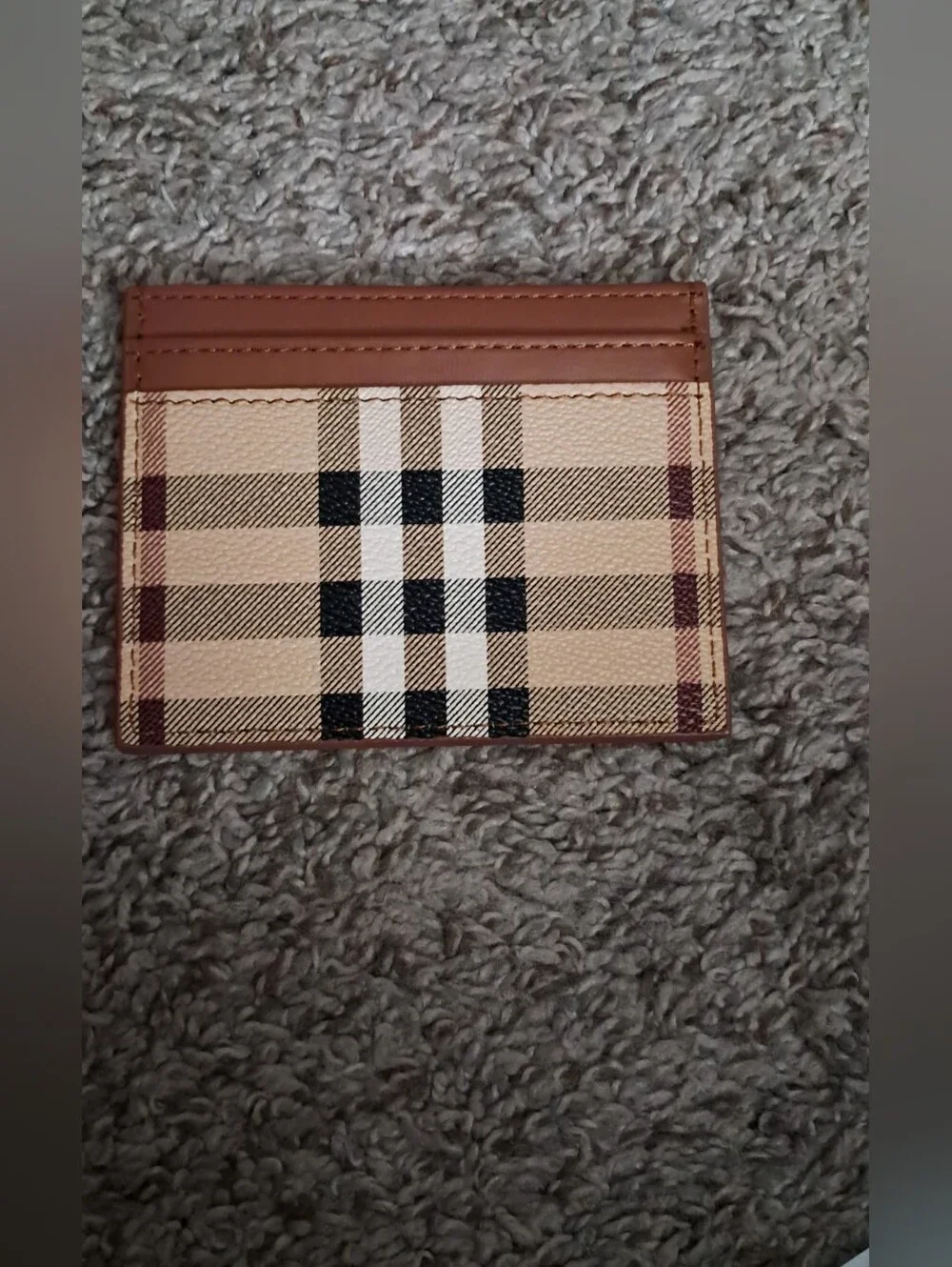 Tan Plaid Men's Card & Key Holder with Brown Trim